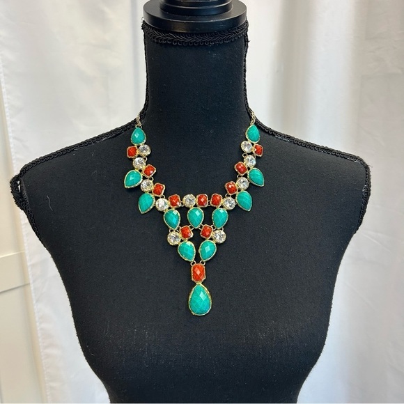 AMRITA Singh Crystal Dune Bib Necklace Turquoise/Coral - Picture 10 of 10